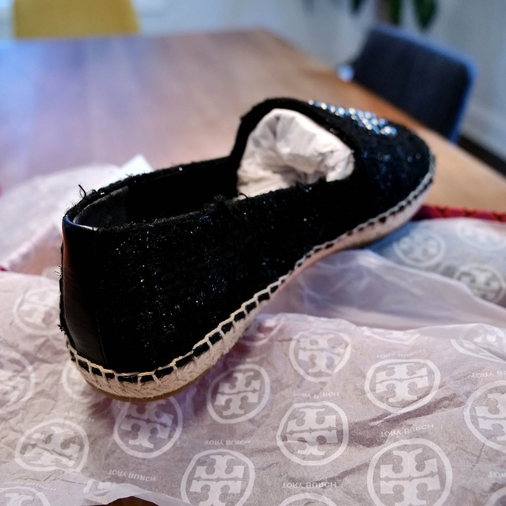 Tory Burch Pearl Logo Flat Espadrille, Perfect Black, 11 — NWT - Picture 3 of 9